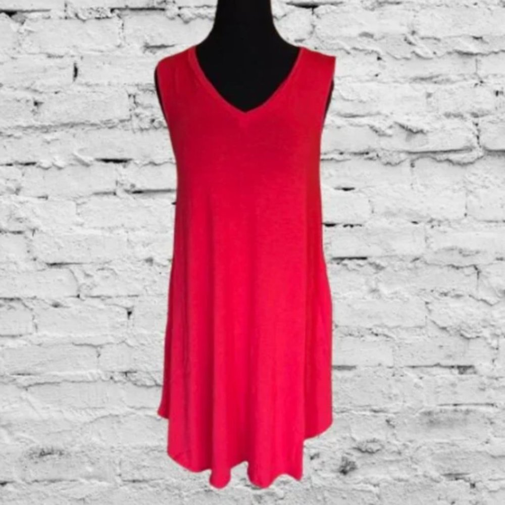 Red Tank Top Dress with Pockets T1481 NWT Boutique - Picture 1 of 13